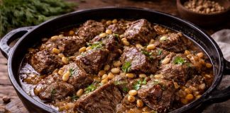 Тушёная говядина с кедровыми орехами по-сибирски (Красноярский край)