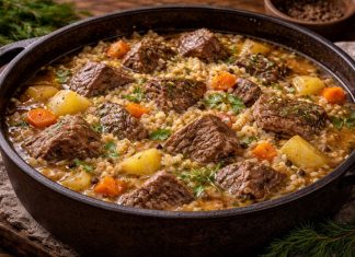 Тушёное мясо с крупой по-сибирски в домашних условиях (Красноярский край)