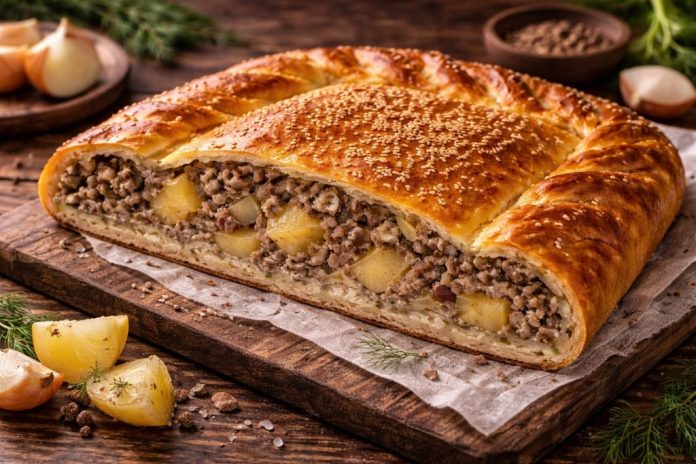 Пирог с мясом и картофелем по-алтайски в духовке (Алтайский край)