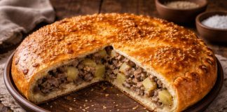 Пирог с мясом и картофелем по-забайкальски в духовке