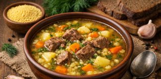 Суп с говядиной и пшённой крупой по-алтайски