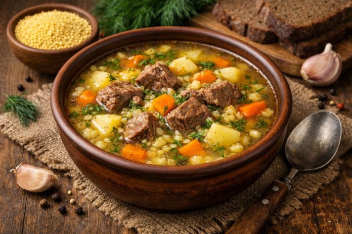 Суп с говядиной и пшённой крупой по-алтайски