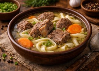 Суп шулэн с мясом по-бурятски в домашних условиях (Республика Бурятия)