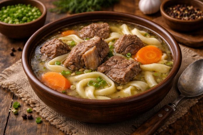 Суп шулэн с мясом по-бурятски в домашних условиях (Республика Бурятия)