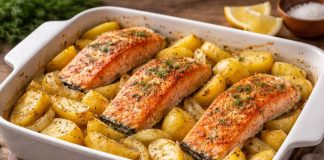 Запечённый кижуч с картофелем по-камчатски в духовке Запечённый кижуч с картофелем по-камчатски в духовке