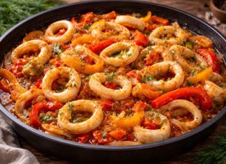 Кальмары, тушёные с овощами в домашних условиях