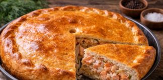 Рыбный пирог с лососем по-камчатски в духовке