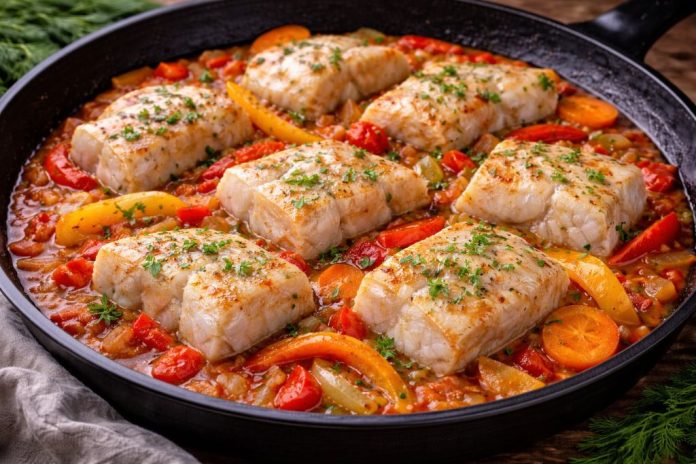 Тушёная треска с овощами в домашних условиях (Приморский край)