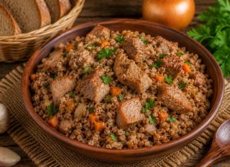 Гречка с тушёной свининой в домашних условиях (Орловская область)
