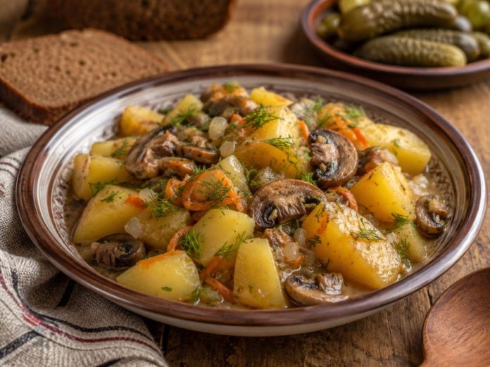 Тушёная картошка с грибами в домашних условиях (Брянская область)